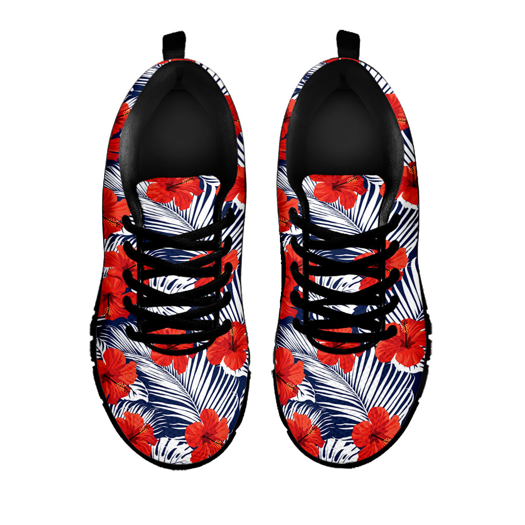 Red Hibiscus Tropical Pattern Print Black Sneakers