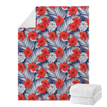 Red Hibiscus Tropical Pattern Print Blanket