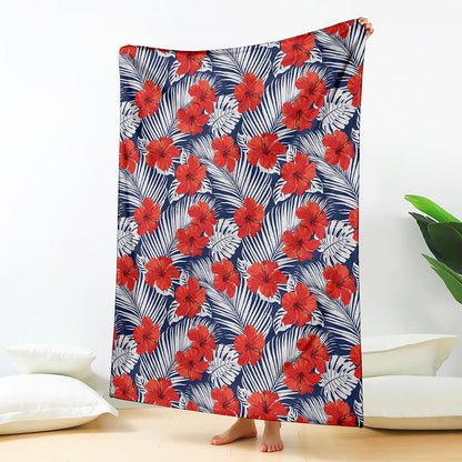 Red Hibiscus Tropical Pattern Print Blanket