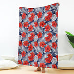 Red Hibiscus Tropical Pattern Print Blanket