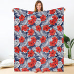 Red Hibiscus Tropical Pattern Print Blanket