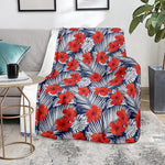 Red Hibiscus Tropical Pattern Print Blanket