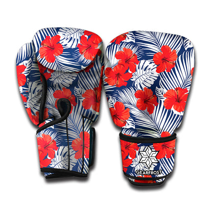 Red Hibiscus Tropical Pattern Print Boxing Gloves