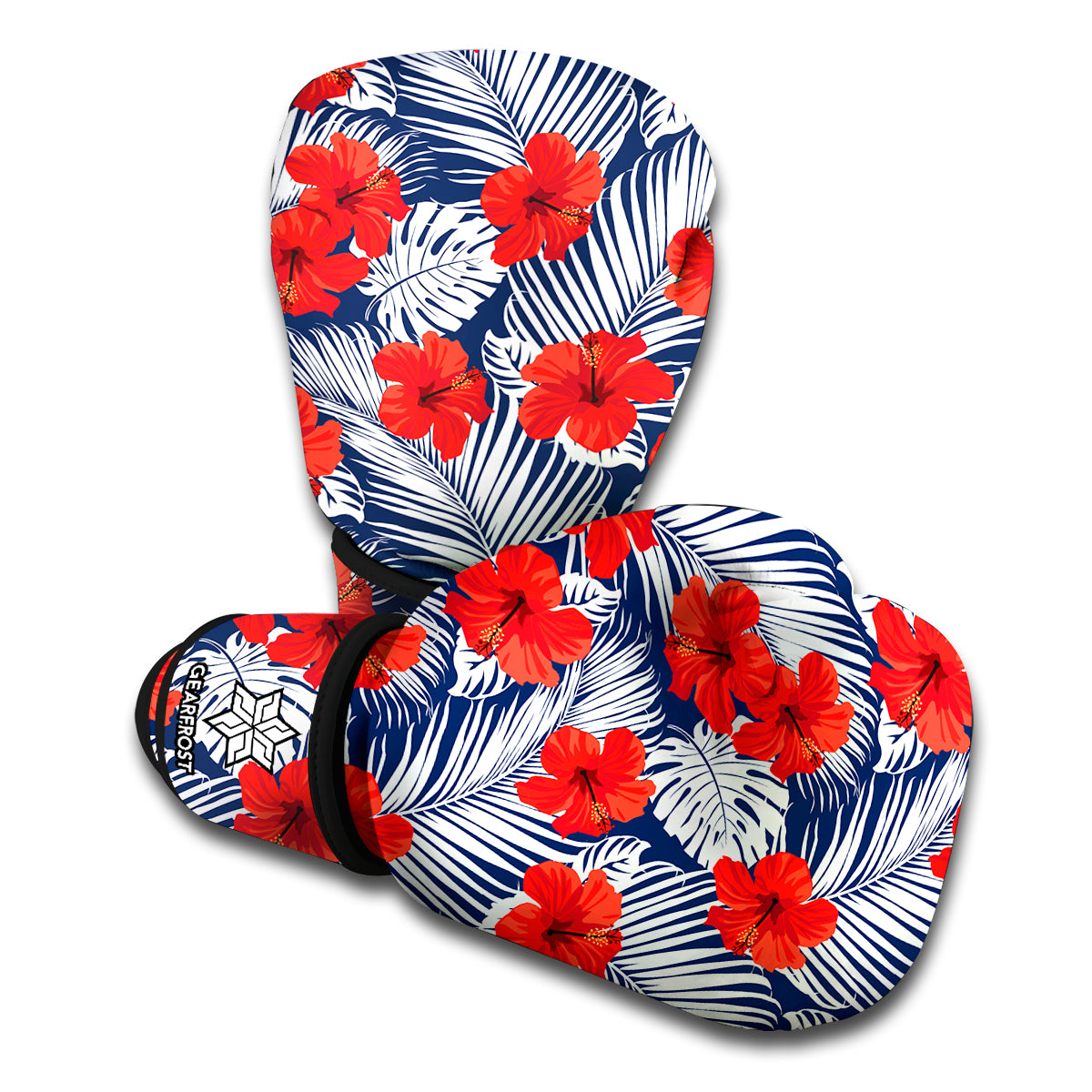 Red Hibiscus Tropical Pattern Print Boxing Gloves