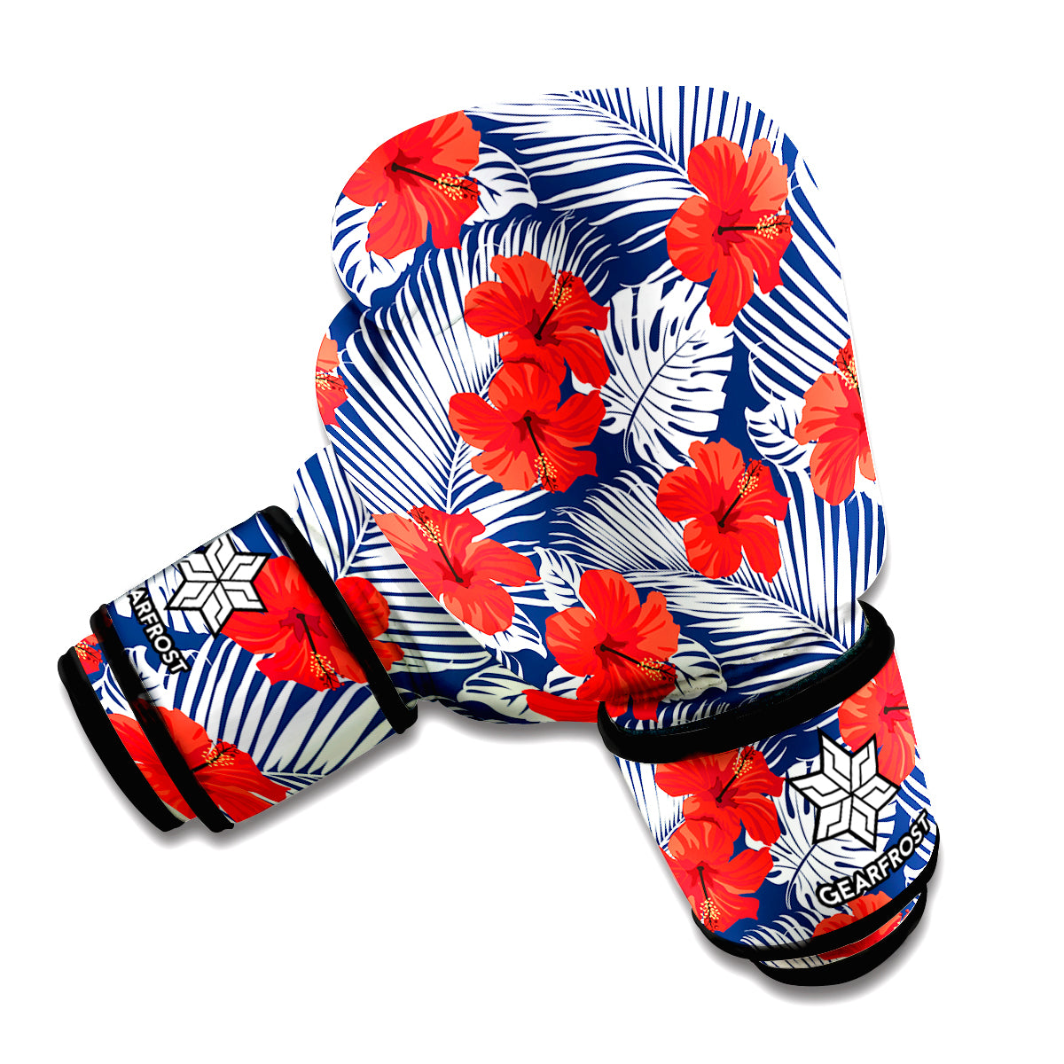 Red Hibiscus Tropical Pattern Print Boxing Gloves