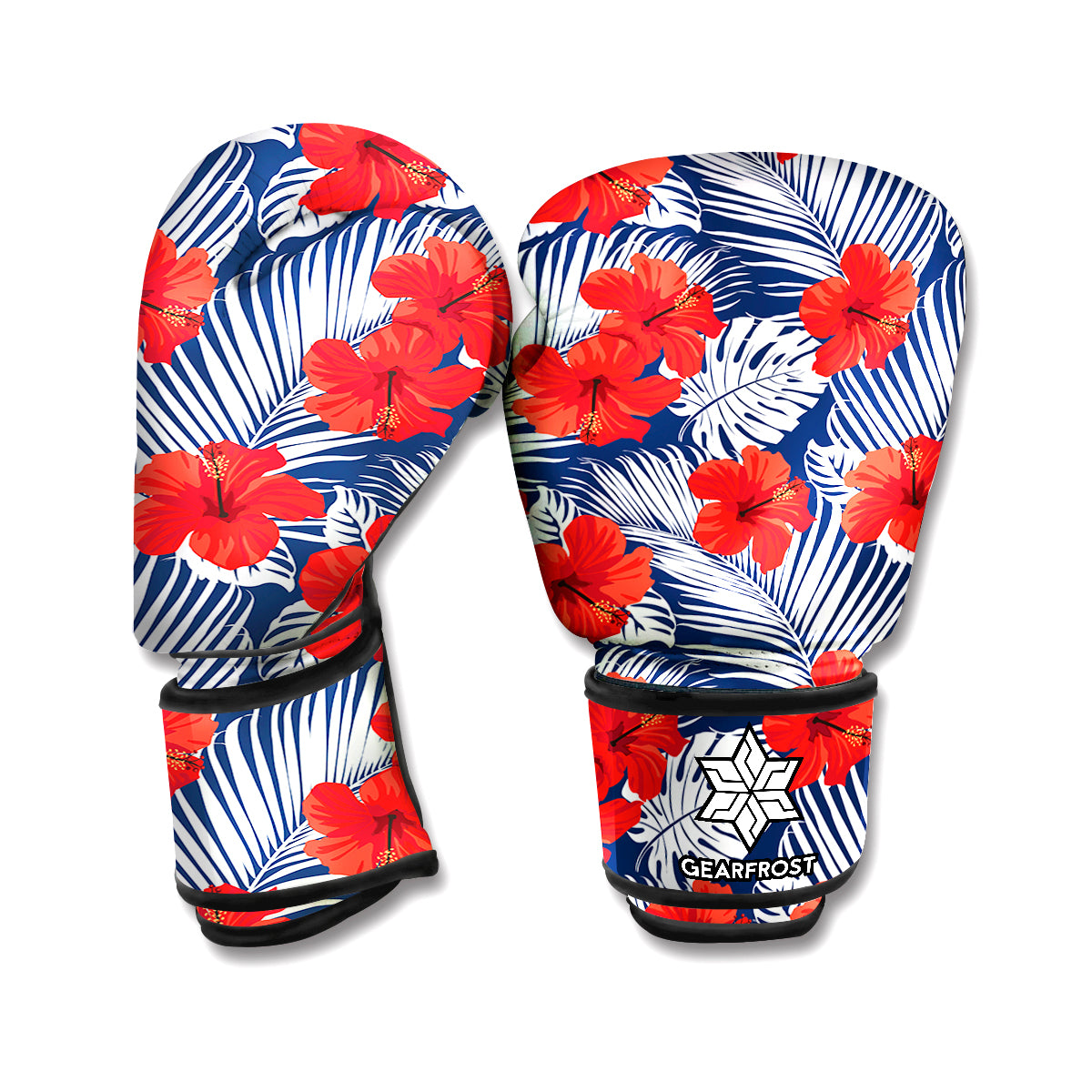 Red Hibiscus Tropical Pattern Print Boxing Gloves