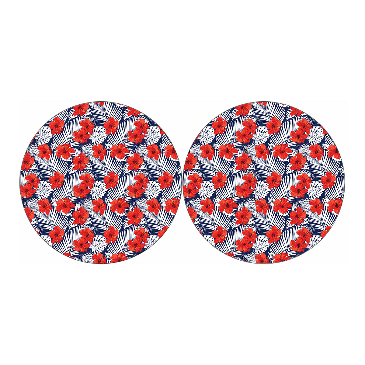 Red Hibiscus Tropical Pattern Print Car Coasters