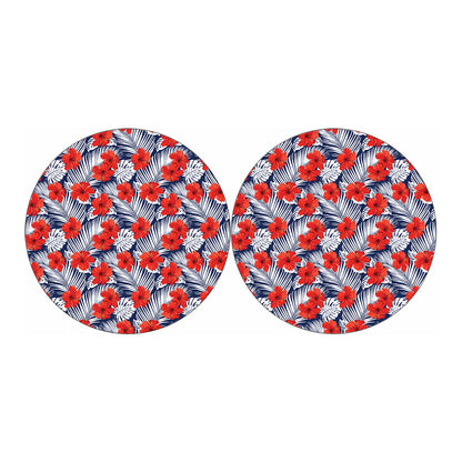Red Hibiscus Tropical Pattern Print Car Coasters