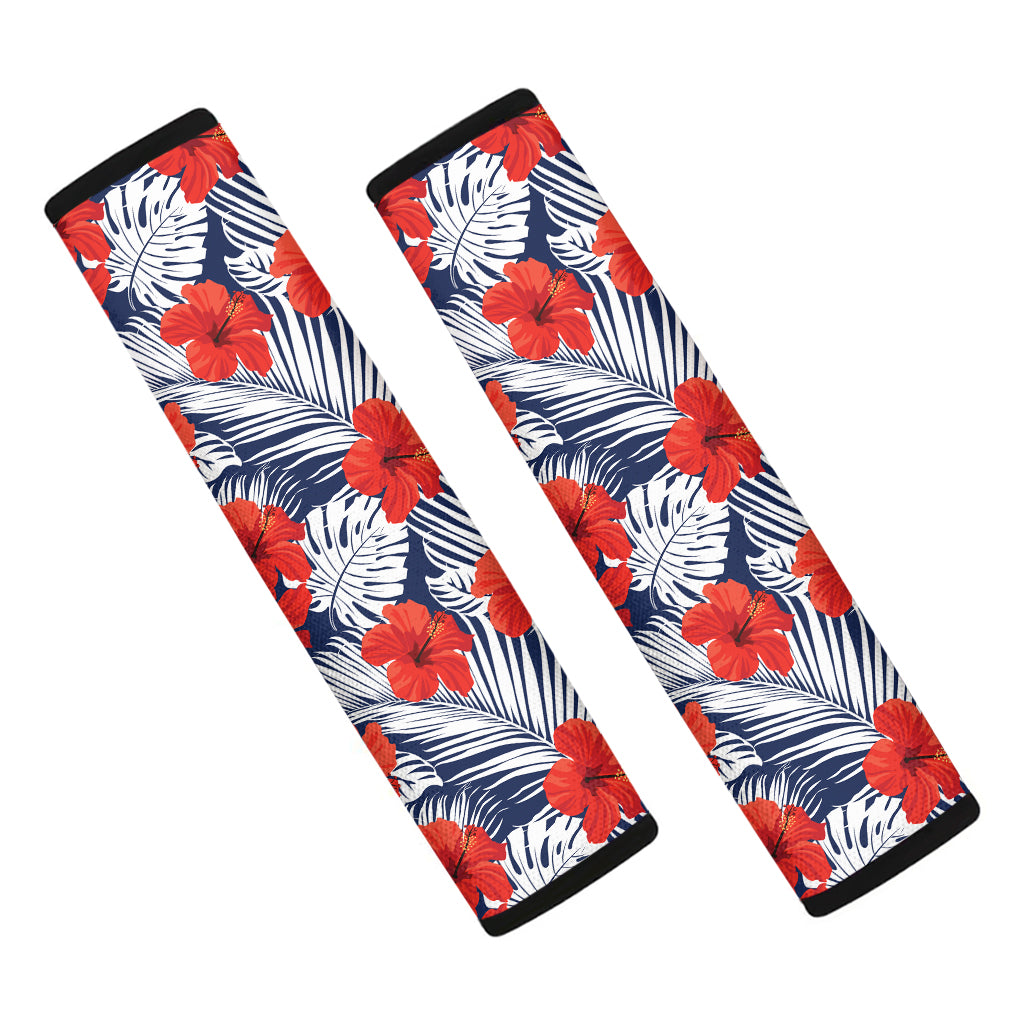 Red Hibiscus Tropical Pattern Print Car Seat Belt Covers