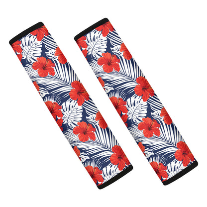 Red Hibiscus Tropical Pattern Print Car Seat Belt Covers