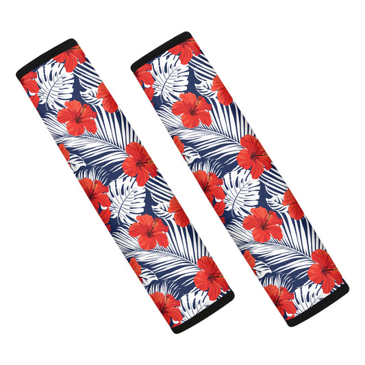 Red Hibiscus Tropical Pattern Print Car Seat Belt Covers
