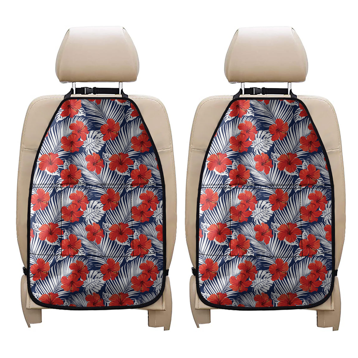 Red Hibiscus Tropical Pattern Print Car Seat Organizers