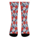 Red Hibiscus Tropical Pattern Print Crew Socks