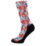Red Hibiscus Tropical Pattern Print Crew Socks