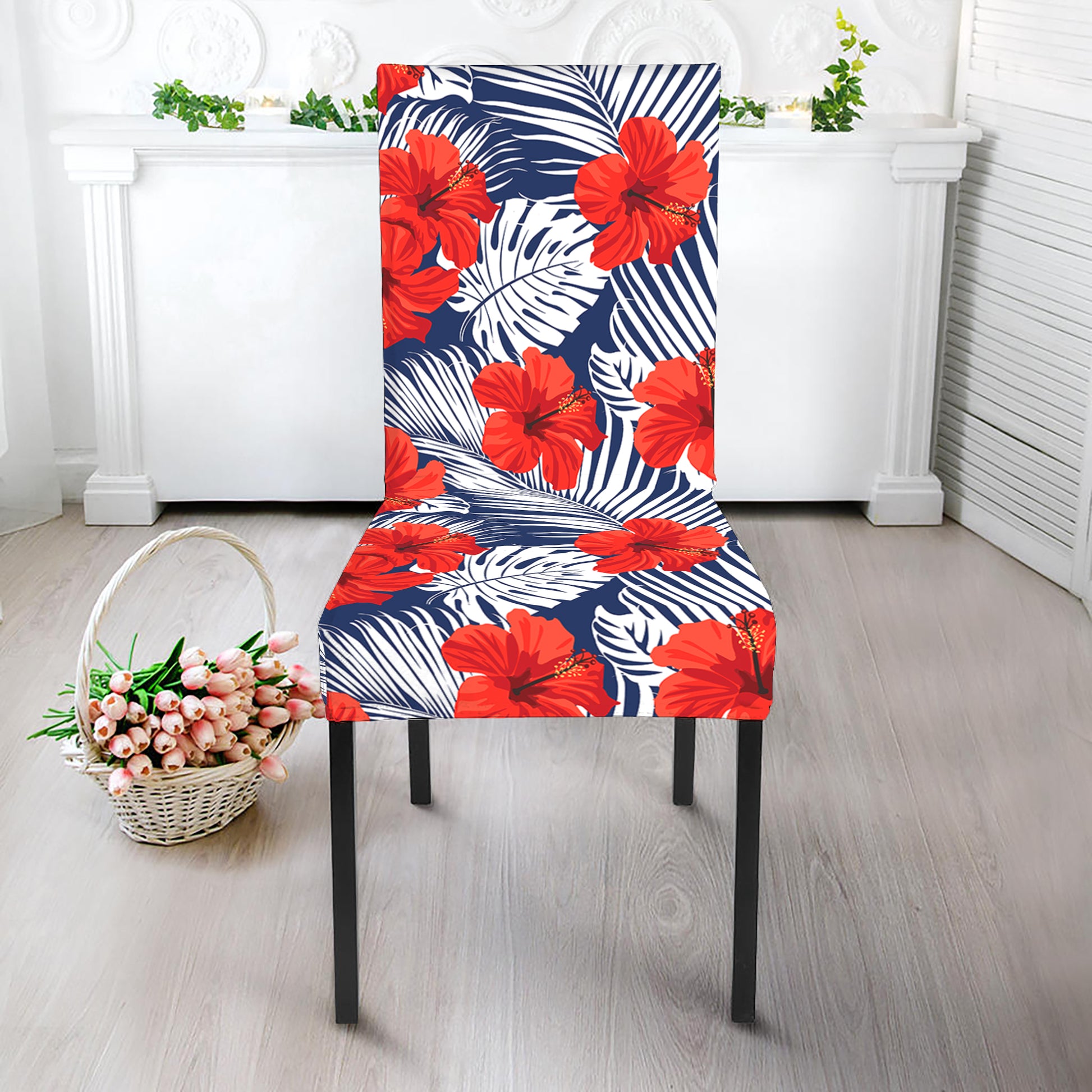 Red Hibiscus Tropical Pattern Print Dining Chair Slipcover