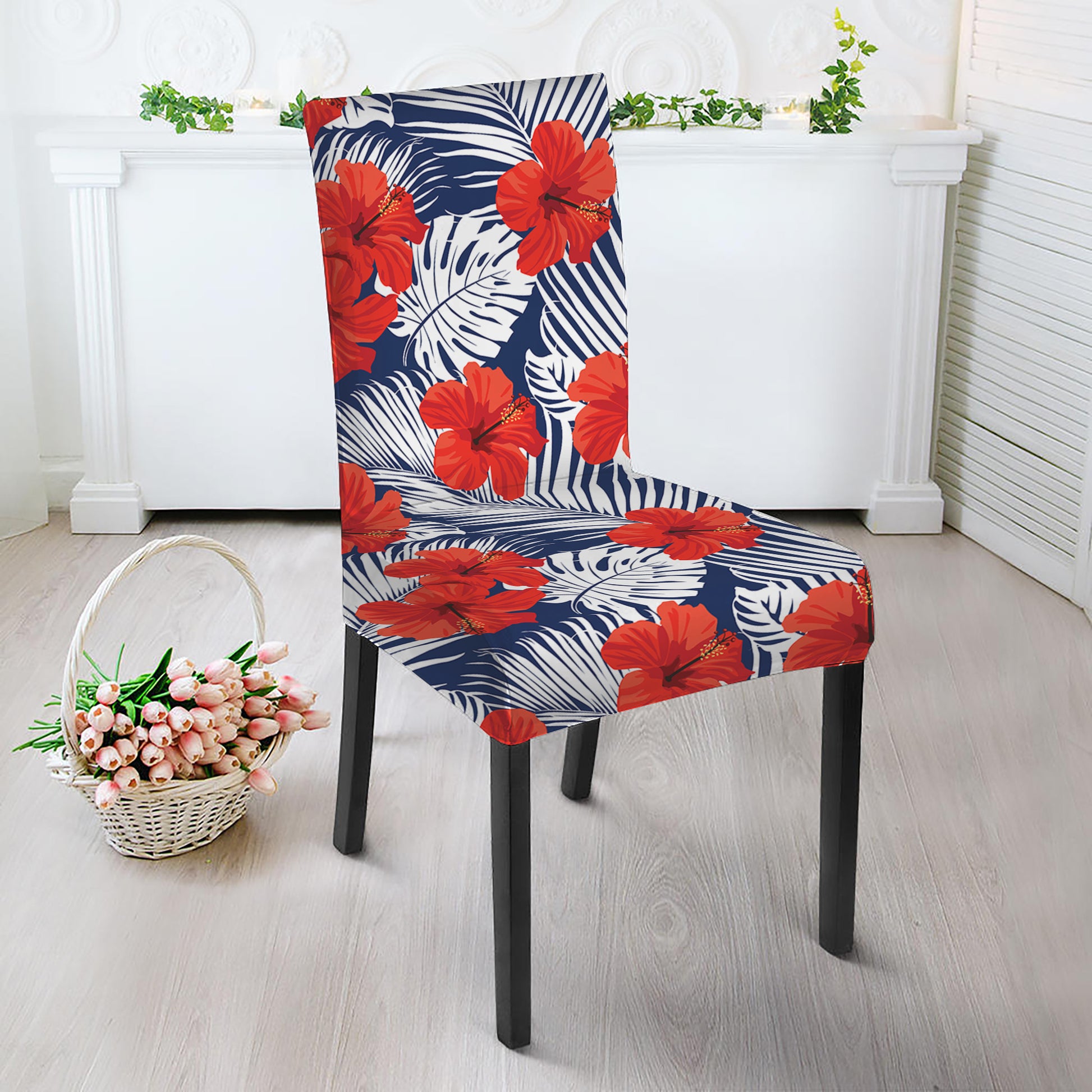 Red Hibiscus Tropical Pattern Print Dining Chair Slipcover