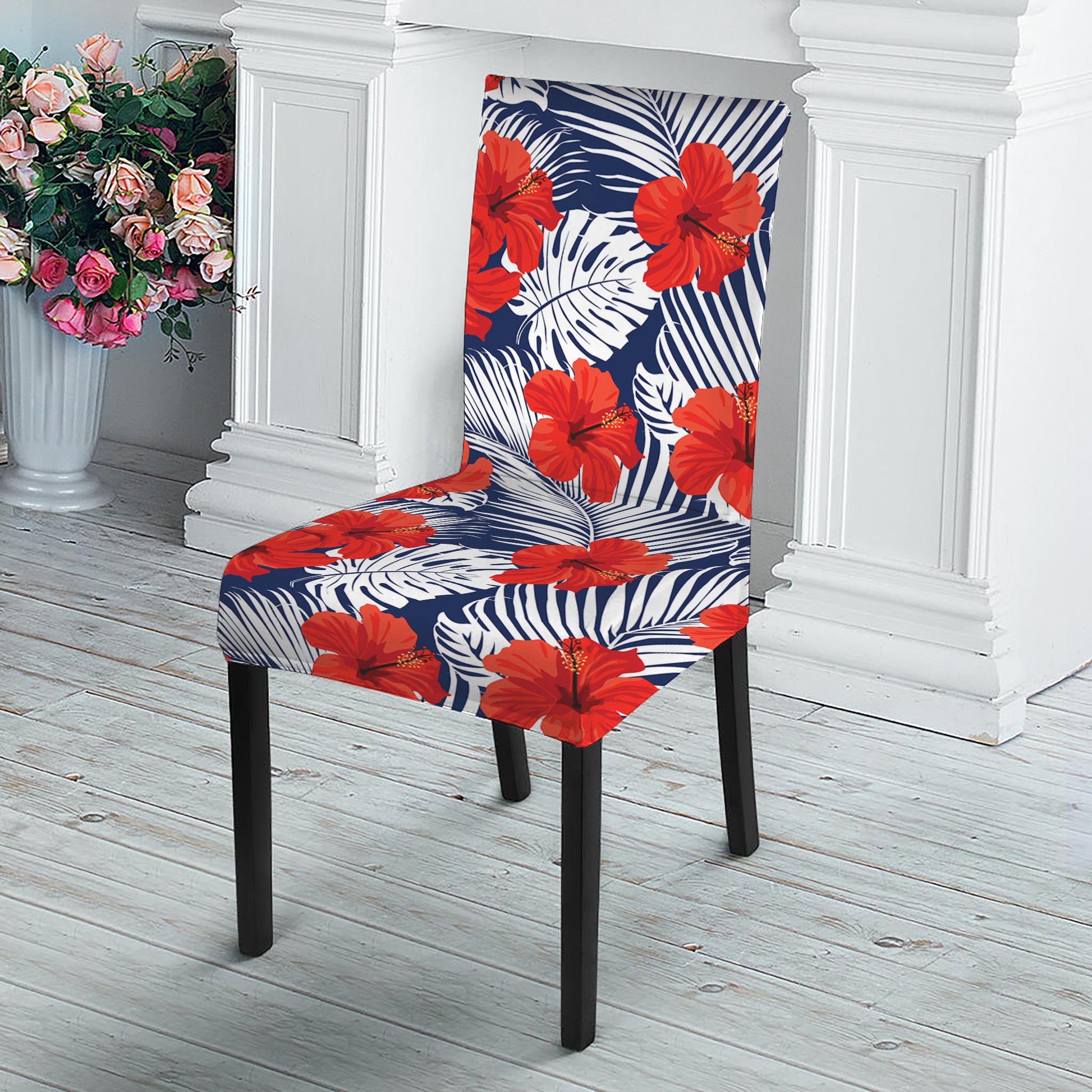 Red Hibiscus Tropical Pattern Print Dining Chair Slipcover