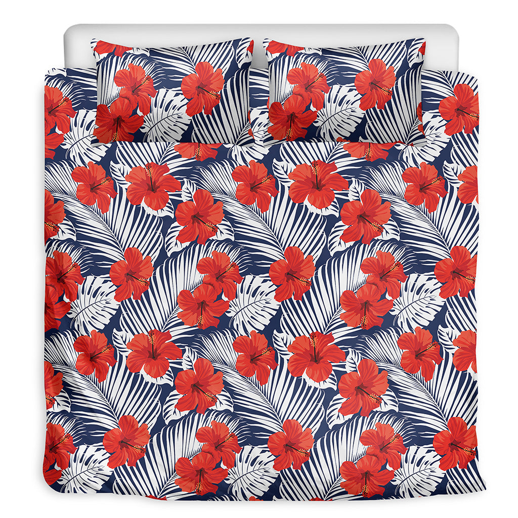 Red Hibiscus Tropical Pattern Print Duvet Cover Bedding Set