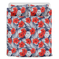 Red Hibiscus Tropical Pattern Print Duvet Cover Bedding Set