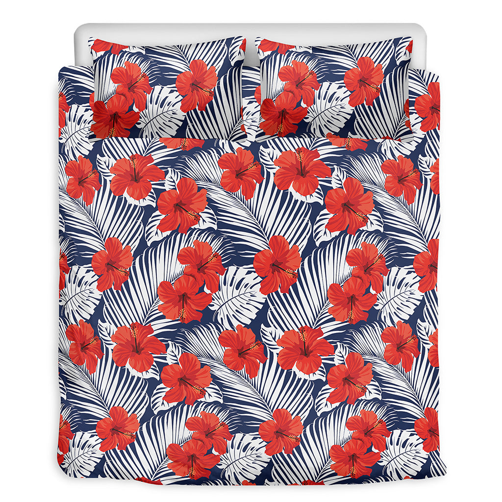 Red Hibiscus Tropical Pattern Print Duvet Cover Bedding Set
