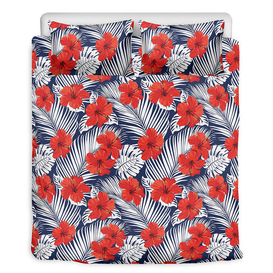 Red Hibiscus Tropical Pattern Print Duvet Cover Bedding Set