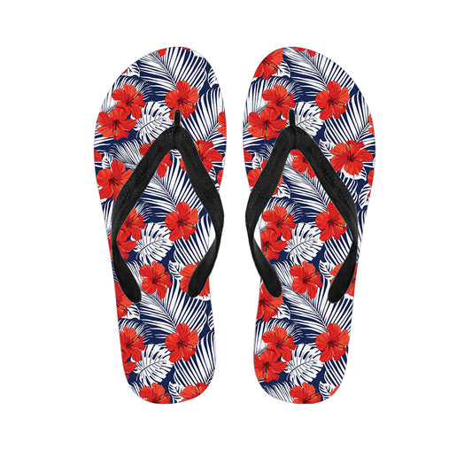 Red Hibiscus Tropical Pattern Print Flip Flops