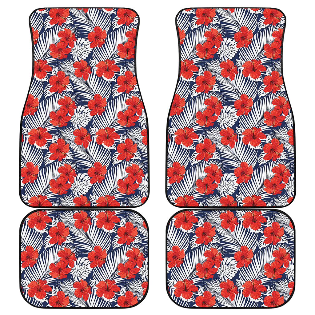 Red Hibiscus Tropical Pattern Print Front and Back Car Floor Mats