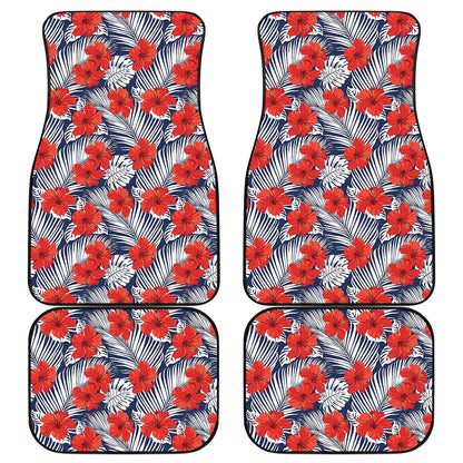 Red Hibiscus Tropical Pattern Print Front and Back Car Floor Mats
