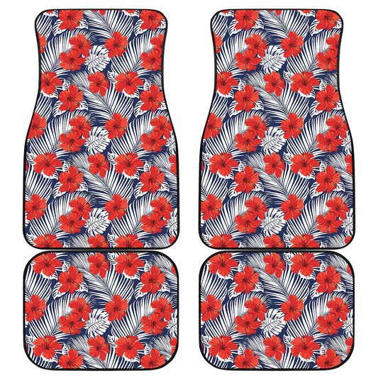 Red Hibiscus Tropical Pattern Print Front and Back Car Floor Mats