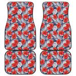 Red Hibiscus Tropical Pattern Print Front and Back Car Floor Mats