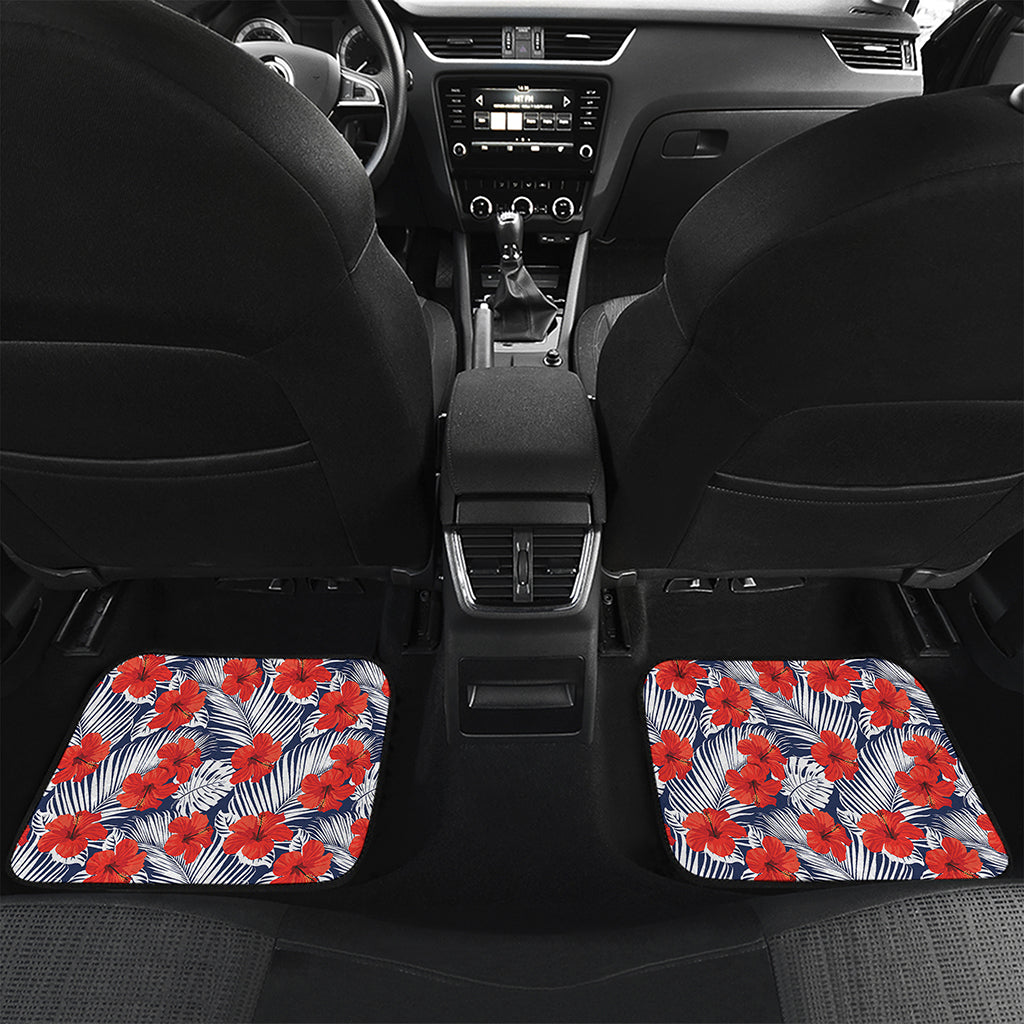 Red Hibiscus Tropical Pattern Print Front and Back Car Floor Mats