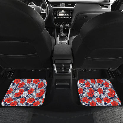 Red Hibiscus Tropical Pattern Print Front and Back Car Floor Mats