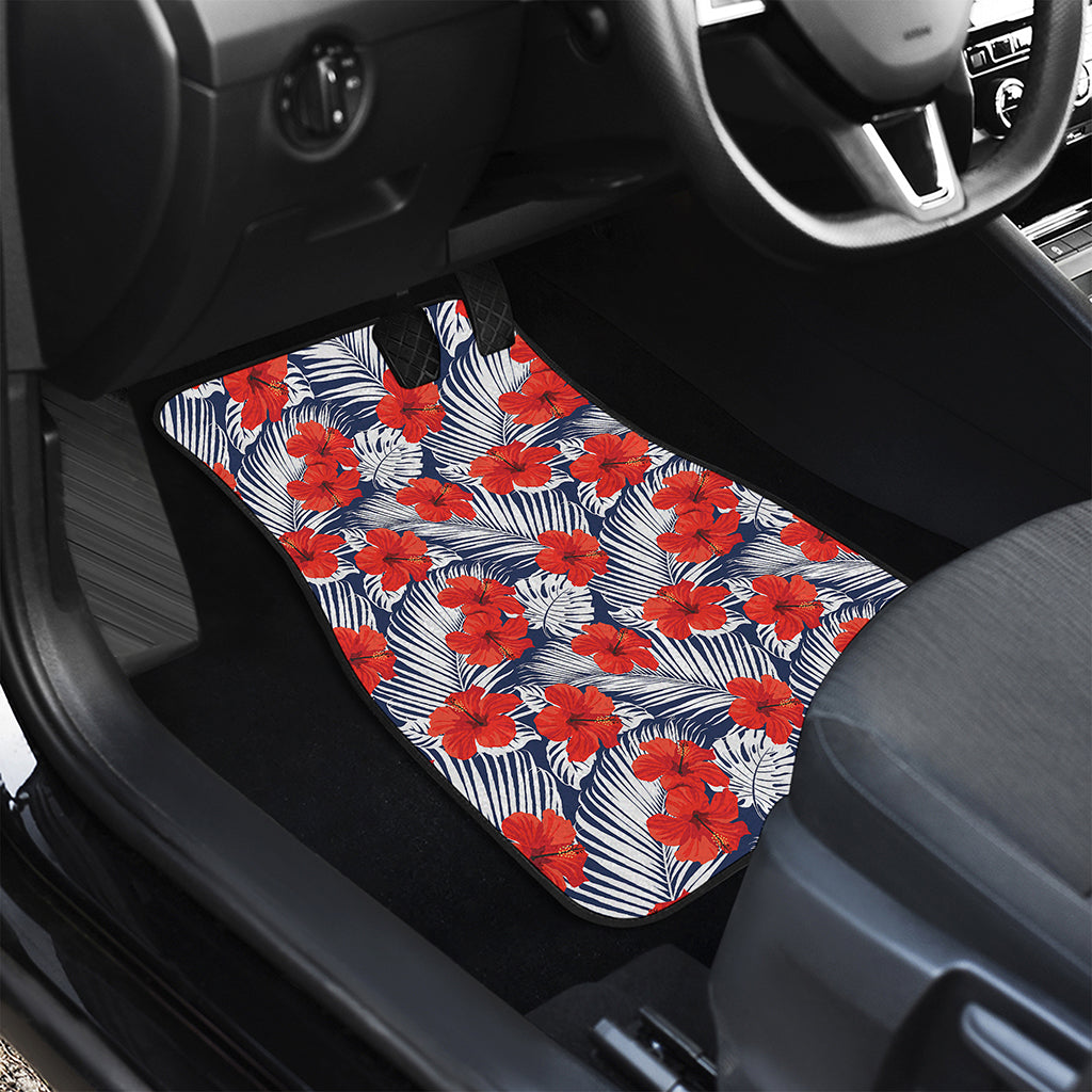 Red Hibiscus Tropical Pattern Print Front and Back Car Floor Mats