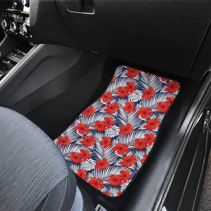 Red Hibiscus Tropical Pattern Print Front and Back Car Floor Mats