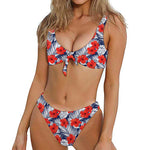 Red Hibiscus Tropical Pattern Print Front Bow Tie Bikini