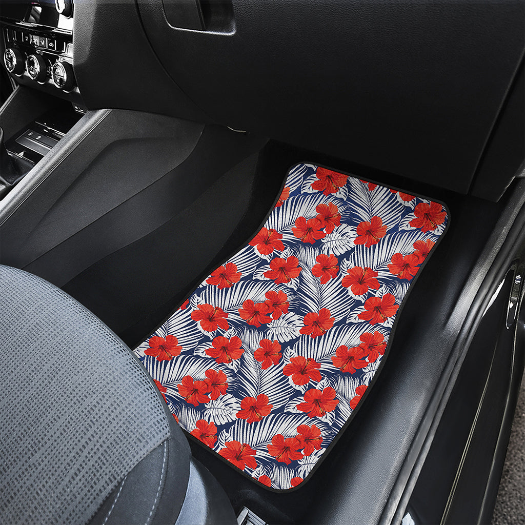 Red Hibiscus Tropical Pattern Print Front Car Floor Mats
