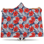Red Hibiscus Tropical Pattern Print Hooded Blanket