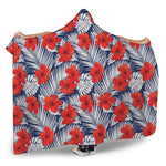 Red Hibiscus Tropical Pattern Print Hooded Blanket