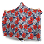 Red Hibiscus Tropical Pattern Print Hooded Blanket