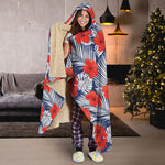 Red Hibiscus Tropical Pattern Print Hooded Blanket