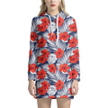 Red Hibiscus Tropical Pattern Print Pullover Hoodie Dress