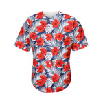 Red Hibiscus Tropical Pattern Print Men's Baseball Jersey