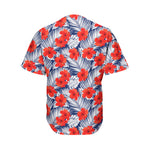 Red Hibiscus Tropical Pattern Print Men's Baseball Jersey