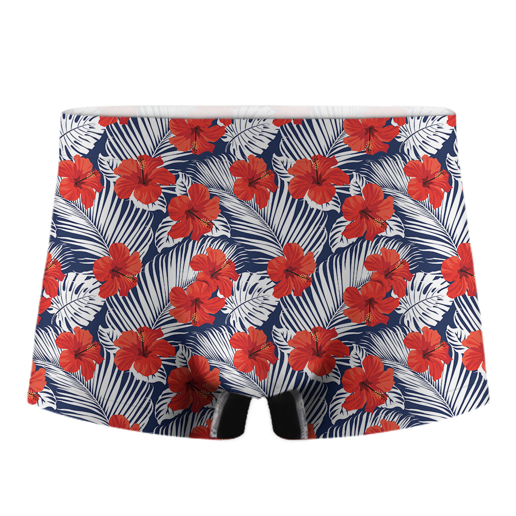 Red Hibiscus Tropical Pattern Print Men's Boxer Briefs