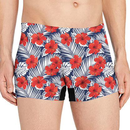 Red Hibiscus Tropical Pattern Print Men's Boxer Briefs