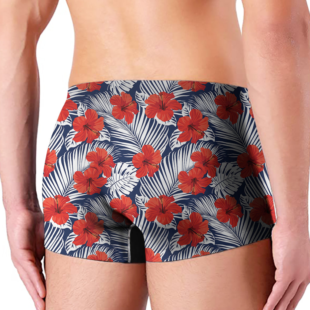 Red Hibiscus Tropical Pattern Print Men's Boxer Briefs