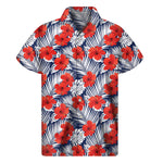 Red Hibiscus Tropical Pattern Print Men's Short Sleeve Shirt
