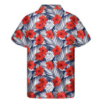 Red Hibiscus Tropical Pattern Print Men's Short Sleeve Shirt