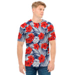 Red Hibiscus Tropical Pattern Print Men's T-Shirt