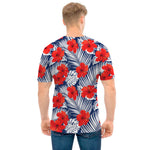 Red Hibiscus Tropical Pattern Print Men's T-Shirt